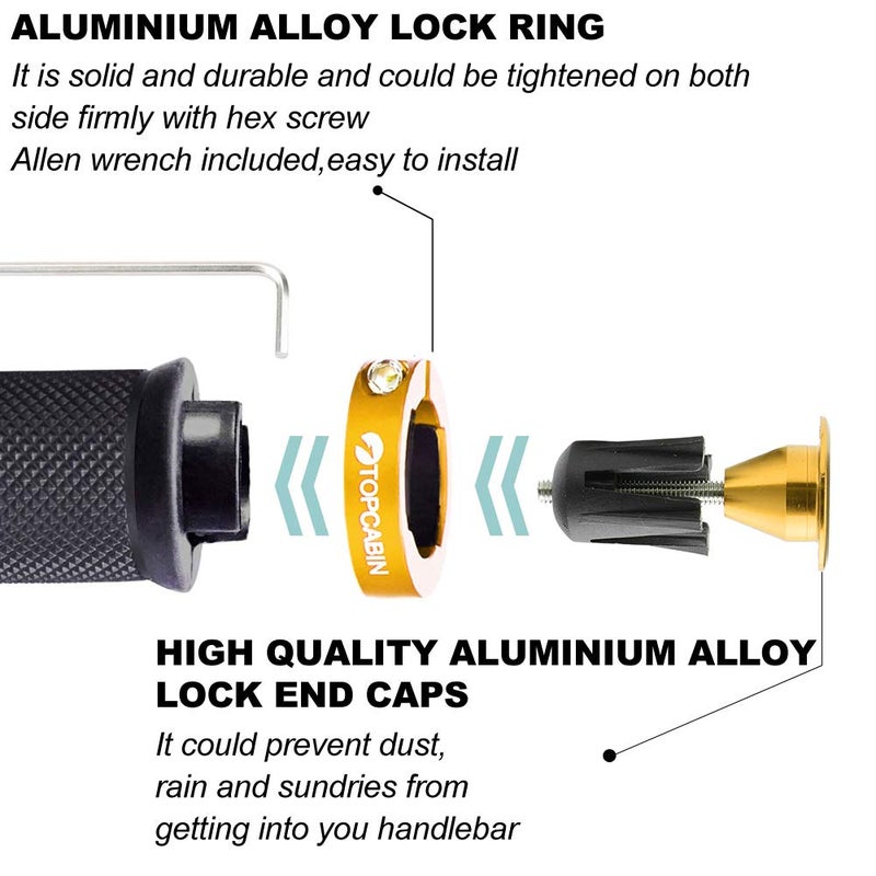 TOPCABIN Bicycle Grips,Double Lock on Locking Bicycle Handlebar Grips Rubber Comfortable Bike Grips for Mountain BMX ((Aluminum Lock Plug) Gold 1 Pair) - Image 2